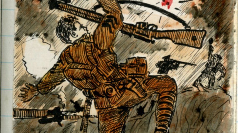Many of Jim Maultsaid's drawings capture the horror of trench warfare