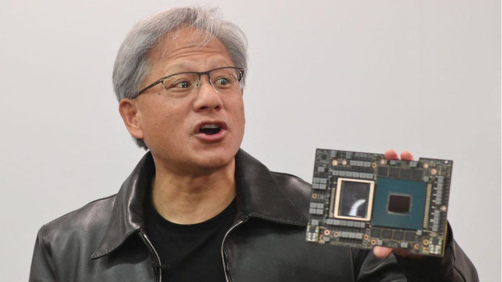 Jensen Huang, CEO of NVIDIA, speaks during a property   league  astatine  the Computex 2023 successful  Taipei connected  May 30, 2023.