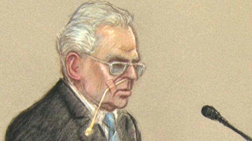 Court drawing of Moors Murderer Ian Brady appearing at a mental health tribunal at Ashworth high-security psychiatric hospital in Maghull, Merseyside, 25/06/2013.