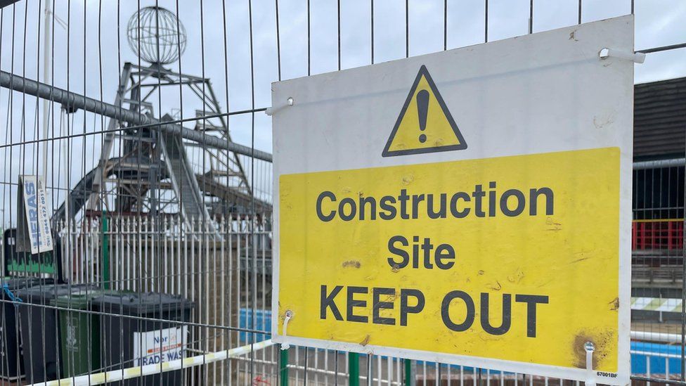 A construction site sing at a Great Yarmouth Pleasure Beach