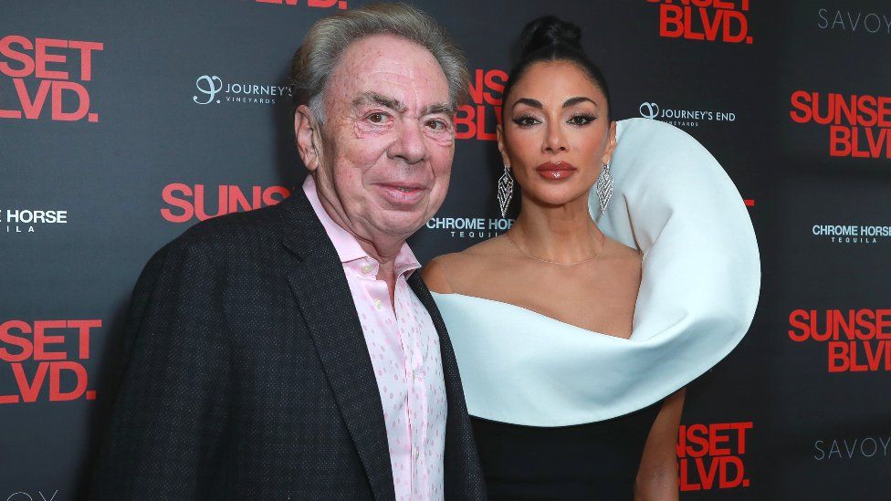 Lord Andrew Lloyd Webber and Nicole Scherzinger attend the press night after party for "Sunset Boulevard" at The Savoy Hotel on October 12, 2023 in London, England.
