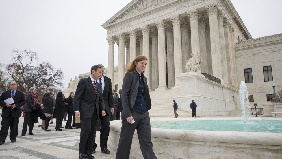 Abigail Fisher, pictured here outside the US Supreme Court, sued over race-based policies after she was denied admission to the University of Texas