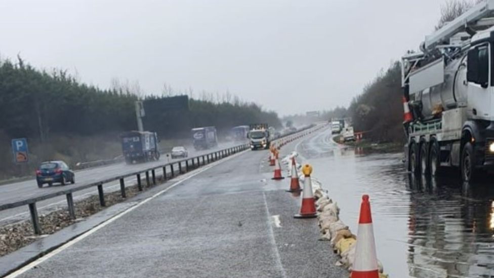 Floodwater on the A14