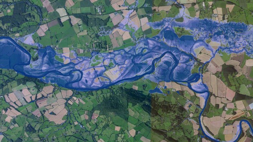Flood map of the River Wye, UK