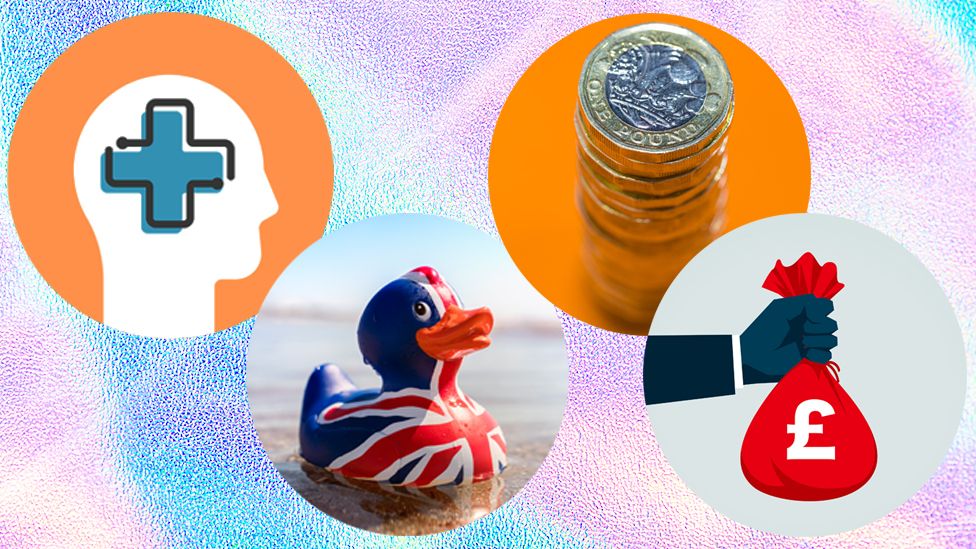 Mental health, a rubber duck, a pile of pounds and a bag of money