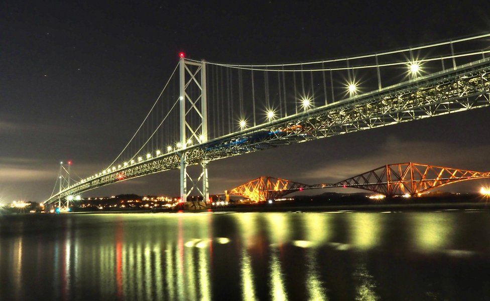 Forth bridges at night