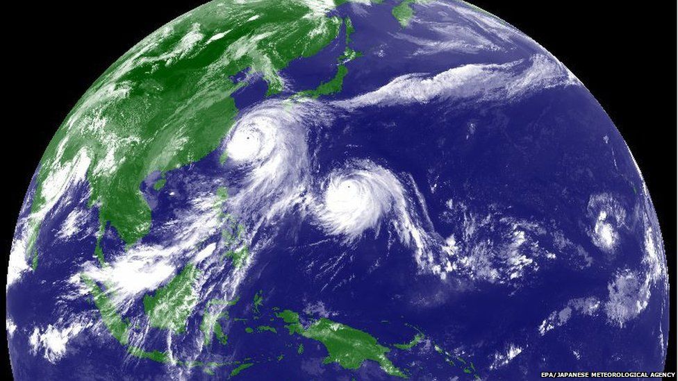 Satellite photo showing two typhoons