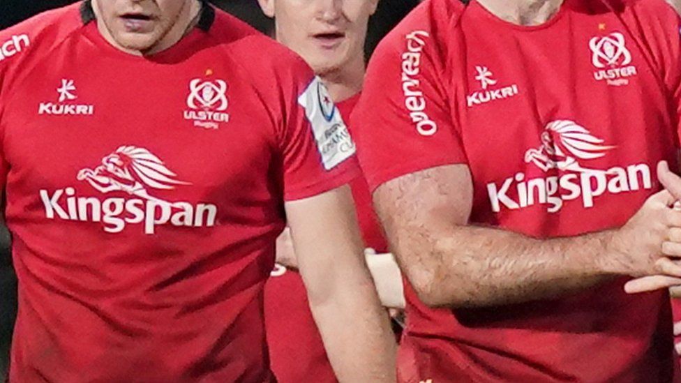 Ulster Rugby players wearing jerseys with Kingspan emblazoned on the front