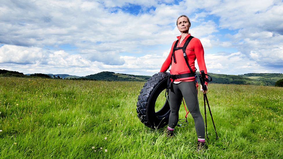 Training involves dragging a tyre around the Welsh countryside