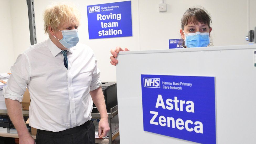 Boris Johnson at a Covid vaccination clinic