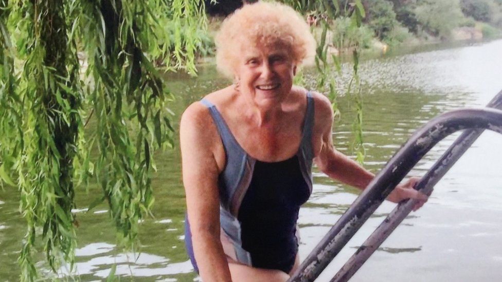 Janet Cocks taking a dip in the lake