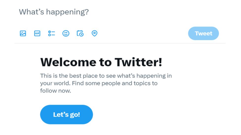 The "Welcome to Twitter" message shown to users