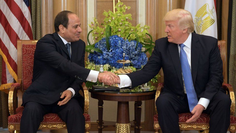 US President Donald Trump (R) and Egyptian President Abdel Fattah al-Sisi take part in a bilateral meeting at a hotel in Riyadh on May 21, 2017