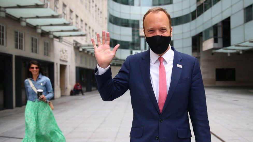 Matt Hancock with Gina Coladangelo outside BBC