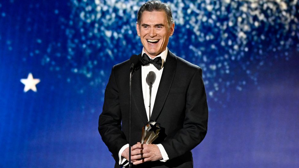 Billy Crudup accepts the Critic's Choice Award for Best Supporting Actor in a Drama Series for "The Morning Show" at The 29th Critics' Choice Awards held at The Barker Hangar on January 14, 2024 in Santa Monica, California.