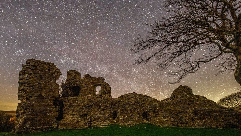 Starry sky above Pendragon Castle in Mallerstang