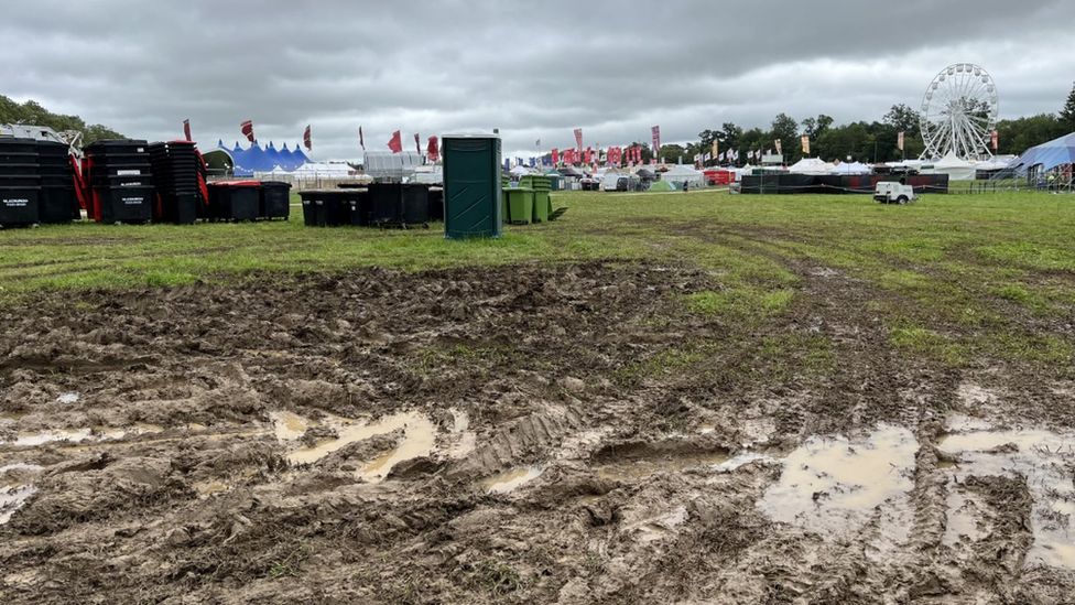 A muddy festival field