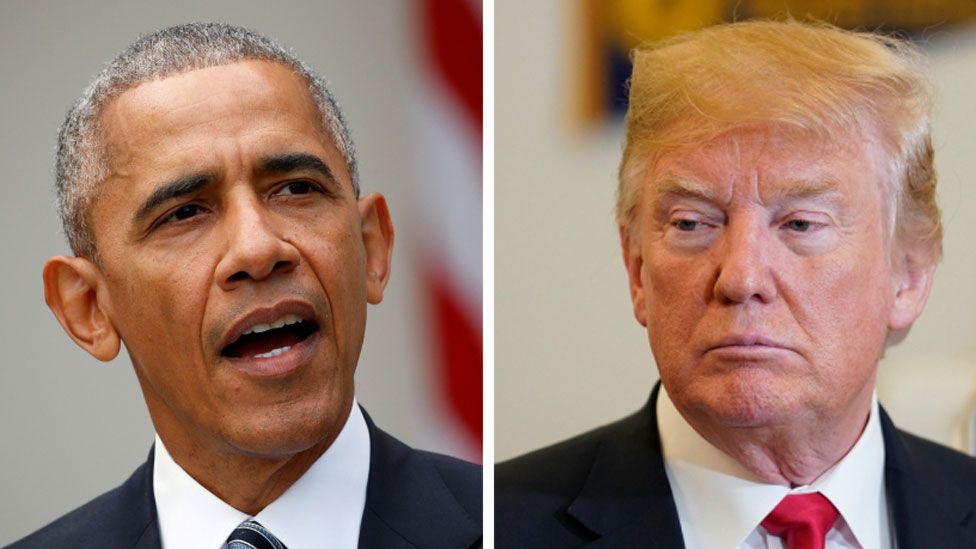 Composite image of President Obama and President Trump