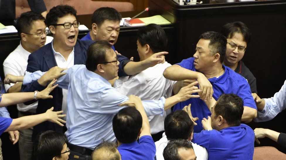 Scuffles in the Taiwan parliament on July 14