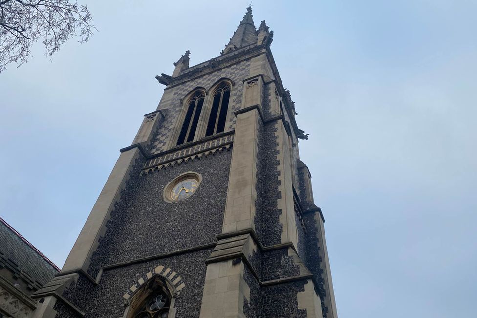 The church tower of St Mary le Tower church in Ipswich