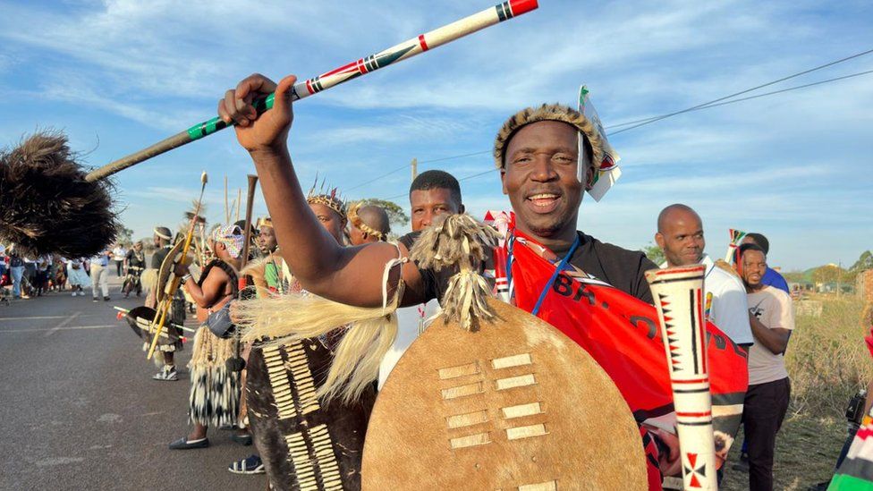 Mourners of Mangosuthu Buthelezi in traditional Zulu attire in Ulundi, South Africa - Friday 15 September 2023