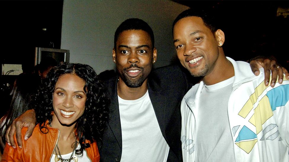 Chris Rock, centre, with Will Smith and Jada Pinkett Smith in 2005