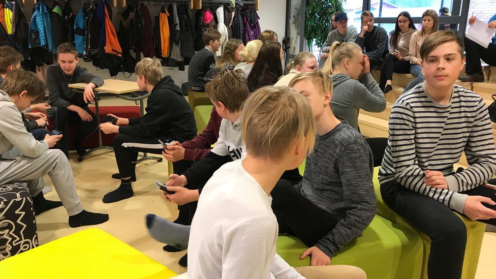 Kids at lunchtime at Hauho Comprehensive School, Finland