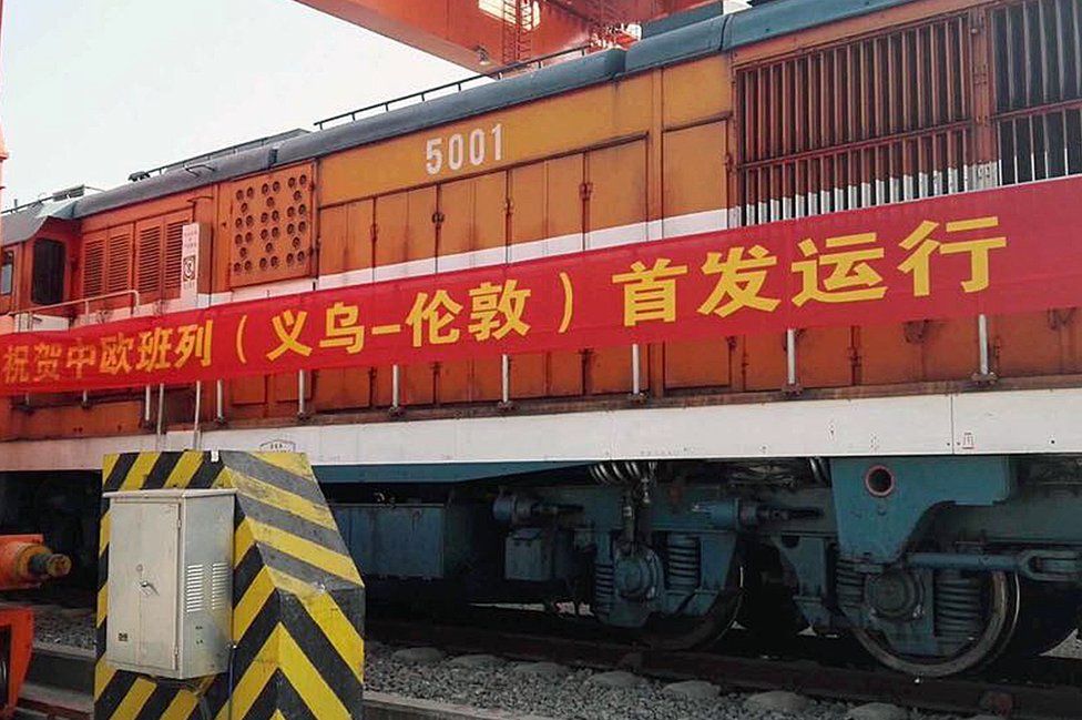 Chinese train leaving Yiwu for Europe on 3 Jan 2017