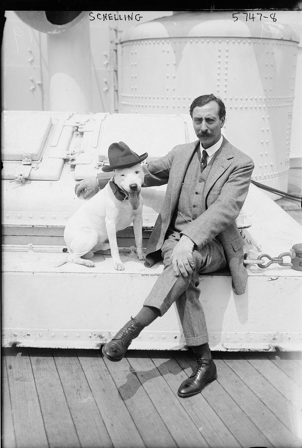 Ernest Schelling US pianist, composer & conductor at on board dog show
