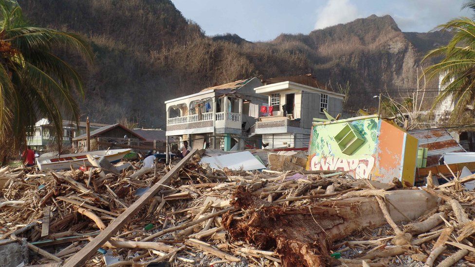 Destruction in the once picturesque tourist village of Soufriere, on Dominica's south-west coast