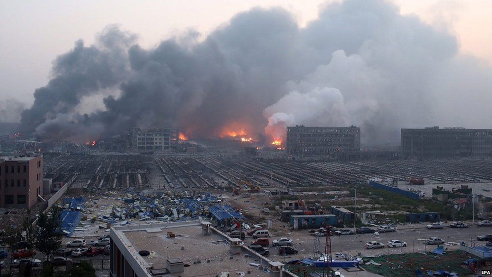 Widespread damage from blasts in Tianjin. 13 Aug 2015