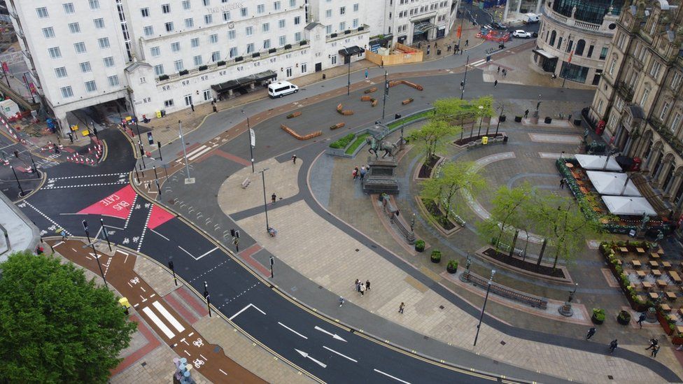 An aerial view of the square