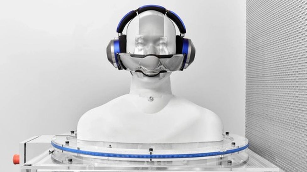 Dyson headphones on a dummy