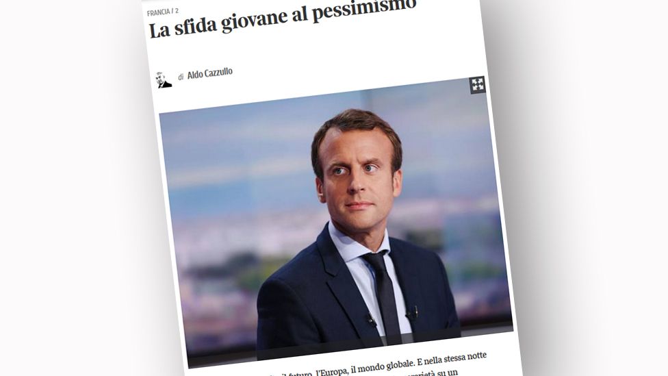 Screen grab from the online edition of Italian newspaper Corriere della Sera