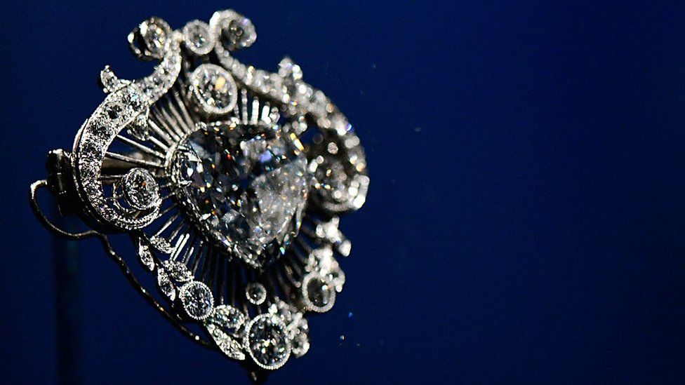 The Cullinan V brooch on display in the Diamonds: A Jubilee Celebration exhibition which forms part of the summer opening of Buckingham Palace on June 28, 2012 in London, England.