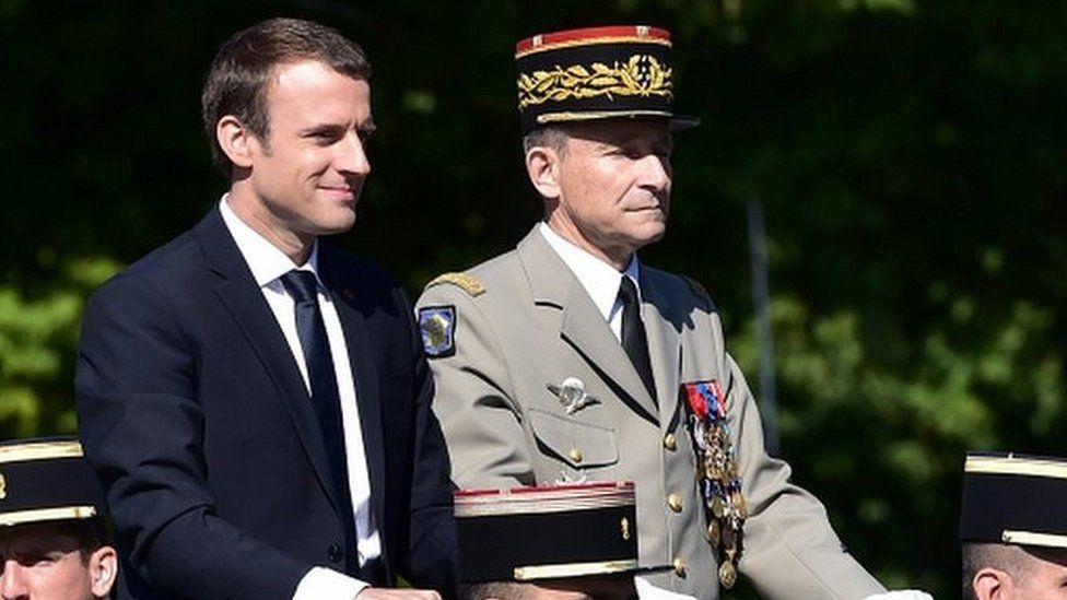 Mr Macron and Gen de Villiers at the Bastille Day parade last Friday