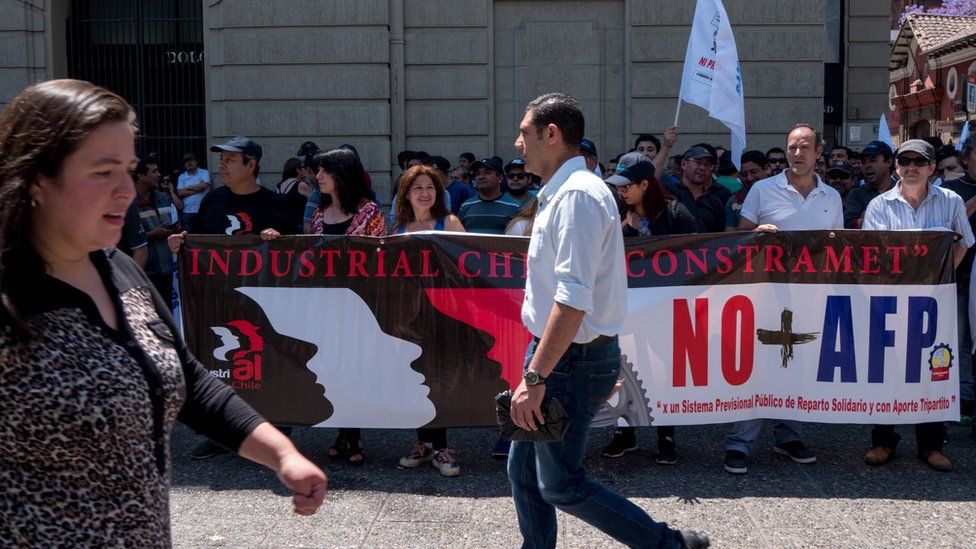 Protestos contra AFPs (administradoras de fundos de pensão) no Chile