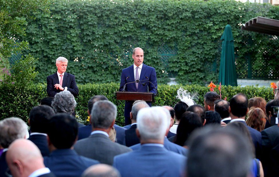 The Duke of Cambridge gives a speech at the residence of the British ambassador Edward Oakden