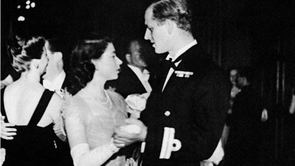Princess Elizabeth dancing with her fiance, Lieutenant Philip Mountbatten, at the Assembly Rooms in Edinburgh in 1947, when a ball was held to welcome the royal family to Scotland