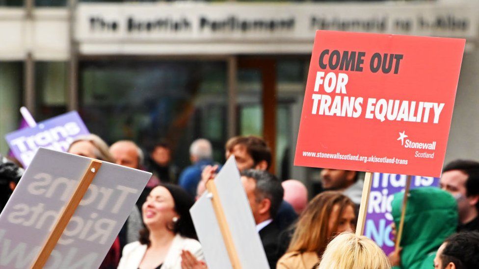 Trans rights protest outside Scottish Parliament