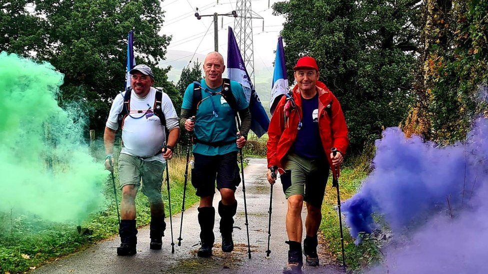 The three fathers walking: Andy Airey, Mike Palmer and Tom Owen