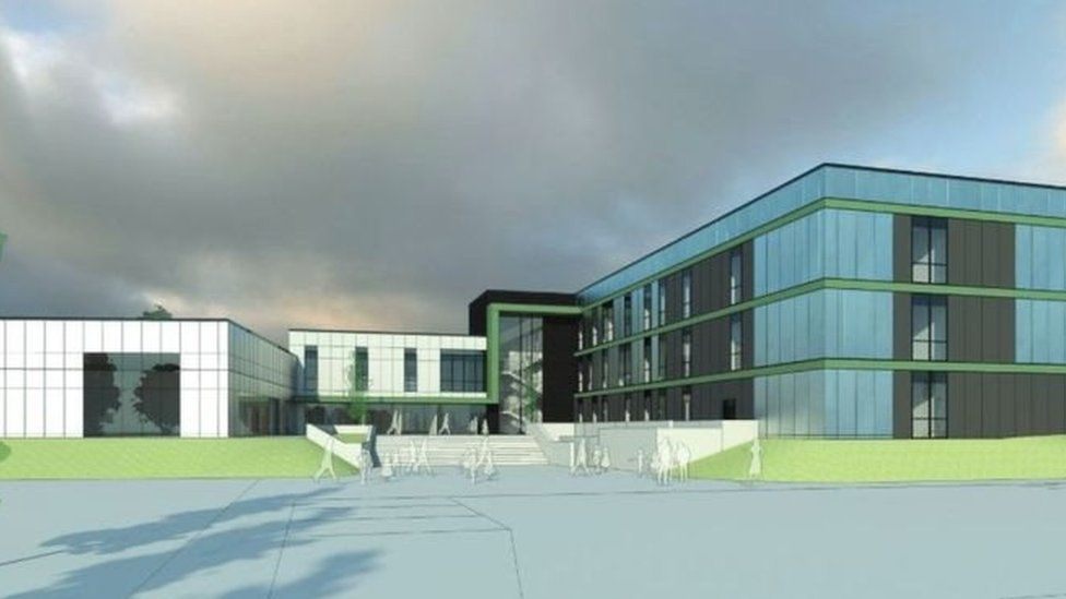 Delwedd artist o'r ysgol newydd
