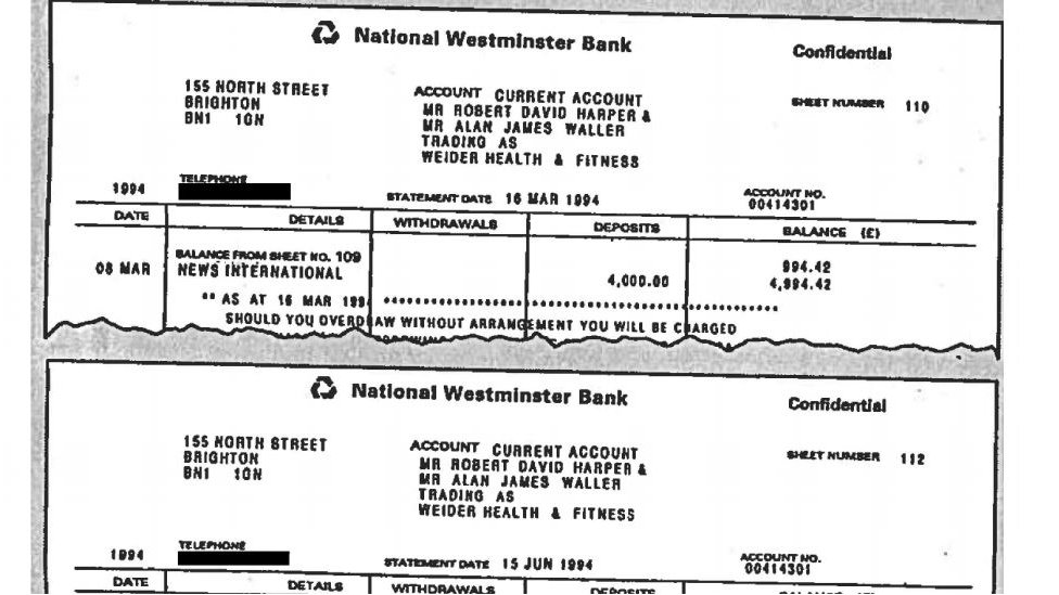Extracts from the fake bank statements used to gain Diana's trust