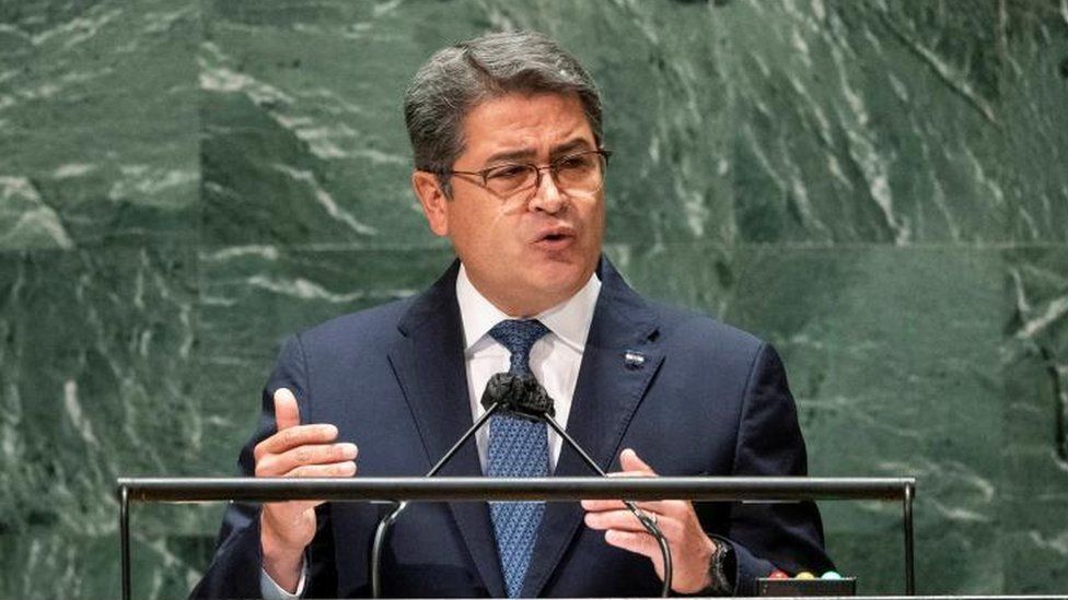 Honduran President Juan Orlando Hernandez Alvarado addresses the 76th Session of the U.N. General Assembly in New York City, U.S., September 22, 2021
