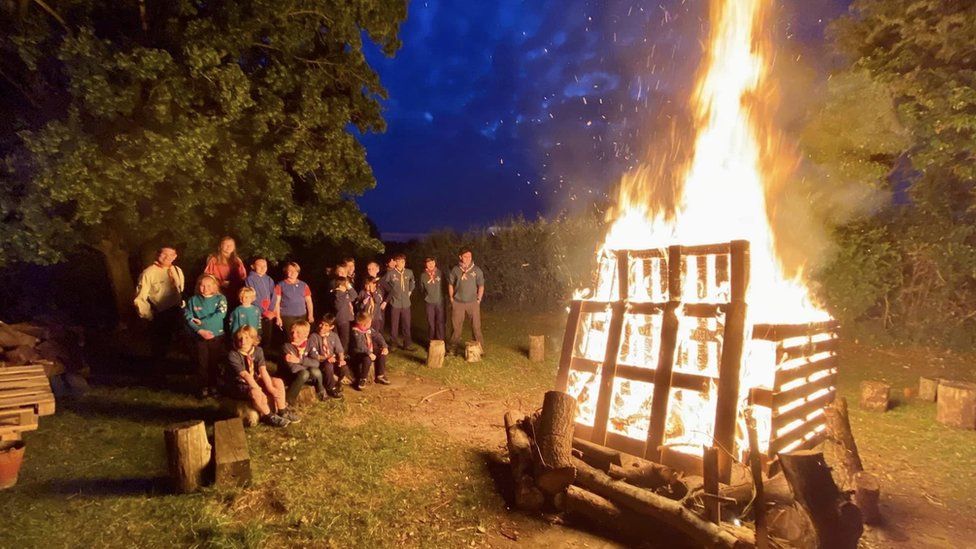 Scouts lighting beacon in Braughing, Hertfordshire