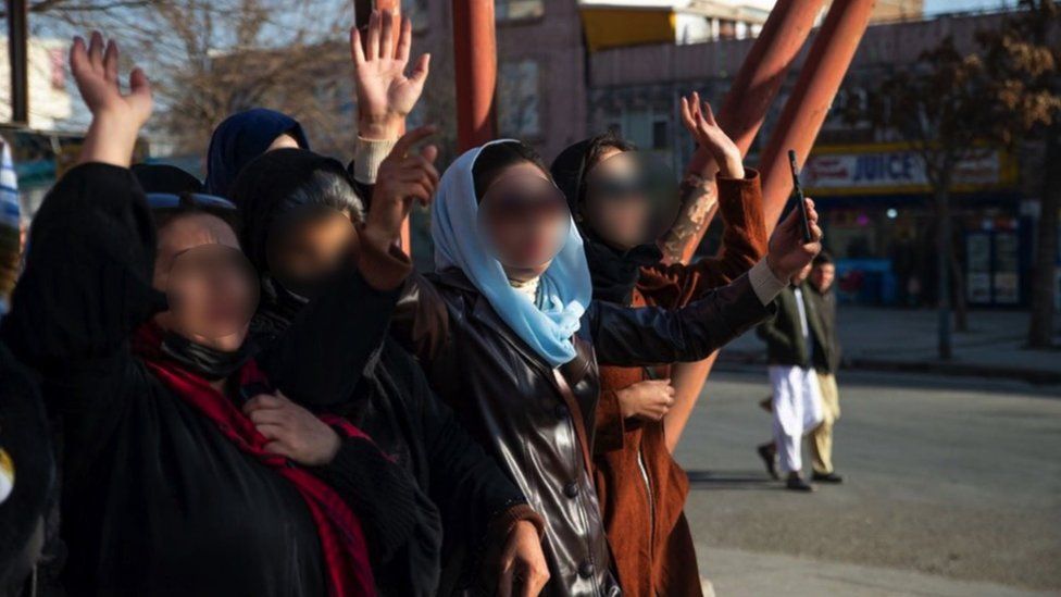 Afghan women protest against new Taliban ban on women accessing University Education on 22 December in Kabul