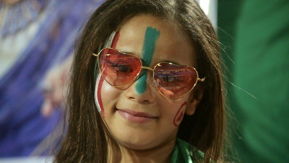 A female fan of Algeria is seen ahead of the 2019 Africa Cup of Nations semi-final football match between Algeria and Nigeria in Cairo, Egypt on 14 July 2019