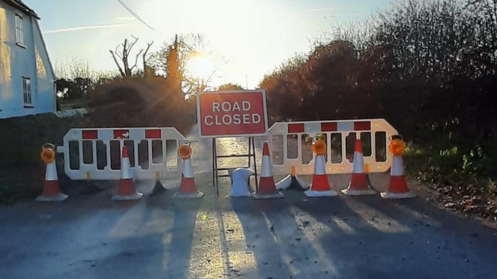 Road closure signs and bollards