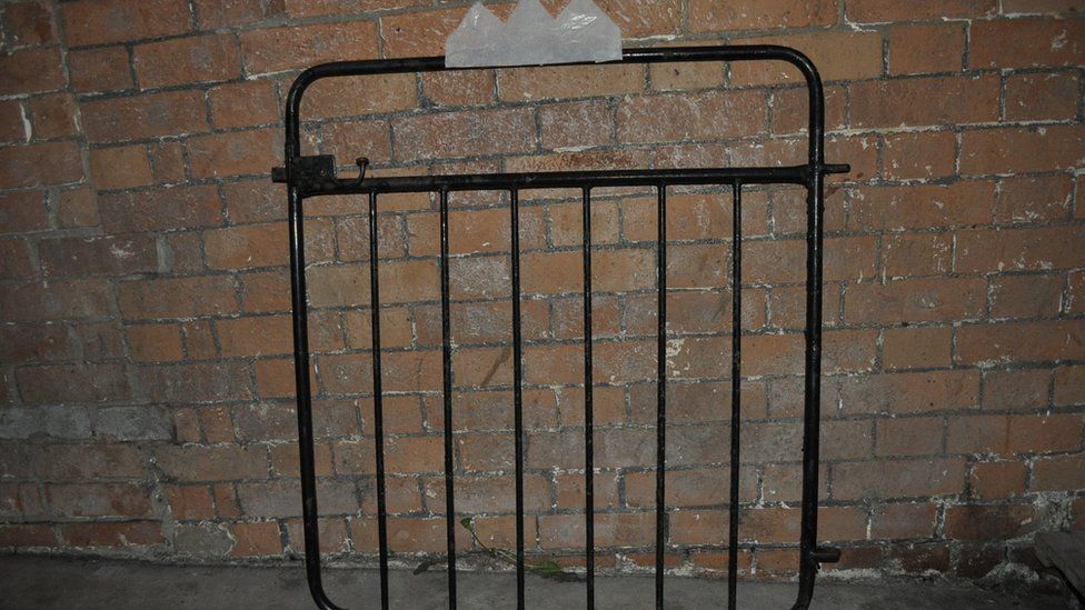 A photo of a gate with a party hat on