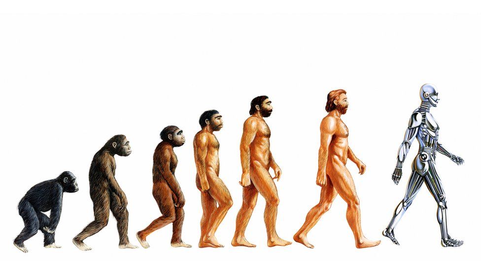 'Evolution of Man ending with Artificial intelligence' illustration